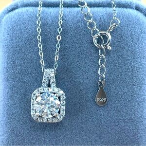 1ct Certified Moissanite Round Cut‎ Halo Sterling Silver Fine Pendant Necklace